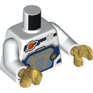 Lego Torso, Space Suit, Dark Blue/Sand Blue Panel, Gold Lines, Classic Space Logo, White Arms, Pearl Gold Hands / White