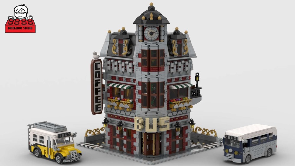Lego MOC#59 Bus Terminal with Coffee Shop Modular Building