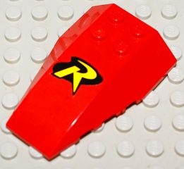 Lego Wedge 6 x 4 Triple Curved with Yellow Letter R on Black Oval (Robin Logo) Pattern (Sticker) - Set 7783