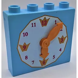 Duplo Brick 1 x 4 x 3 with Movable Gold Hands and White Clock Face Print
