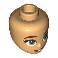 Lego Minidoll Head Dark Red Eyebrows, Lips, Olive Green Eyes / Warm Tan