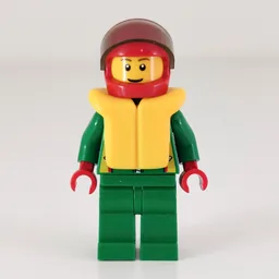 Racer, Green Jacket with Zipper and Octan Logo, Red Helmet with Visor, Yellow Life Vest