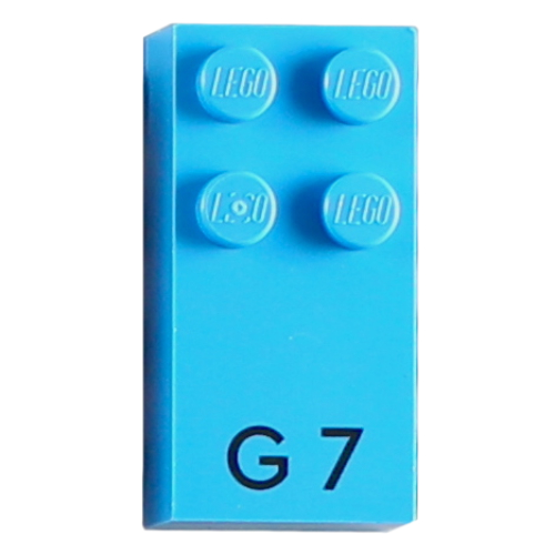 Lego Braille Brick 2 x 4 with 4 Studs ⠛ and 'G 7' Print / Dark Azure