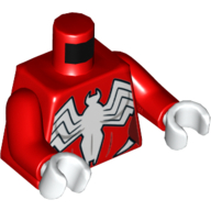 Lego Torso Bodysuit, Large White Spider Print, Red Arms, White Hands / Red