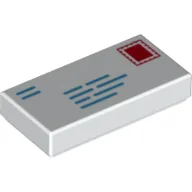 Tile 1 x 2 with Mail Envelope, Blue Addresses, Red and White Stamp Print / White