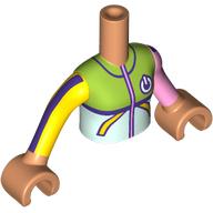 Lego Minidoll Torso Girl with Nougat Arms and Hands with Lime/Light Aua/Bright Pink/Yellow/Dark Purple Wetsuit print / Nougat