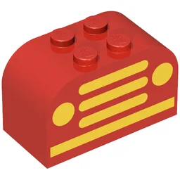 Brick Curved 2 x 4 x 2 Double with Yellow Car Grille and Headlights Print / Red