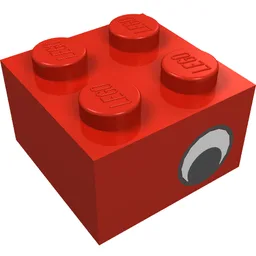 Brick 2 x 2 with Eye with White Print on Two Sides, Offset / Red