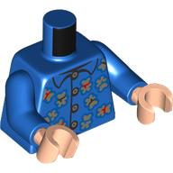 Lego Torso, Gold Teddy Bears, Buttons print, Blue Arms, Light Nougat Hands / Blue