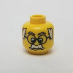 Minifig Head Infomaniac, Moustache White Hair on Sides, and Large Glasses Print / Yellow