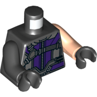Lego Torso, Odd Arms, Jumpsuit with Dark Purple Panels, Straps Print, Left Light Nougat Arm, Right Black Arm, Black Hands / Black