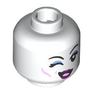 Lego Minifig Head White Bone Demon, Magenta Lips, Red Eyes and Smile with Teeth / Black Eyes Winking Print / White
