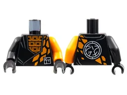 Torso Tunic over Orange Squares, Stone Scales, White Ninjago Logogram Letter C, Core Logo on Back Pattern / Orange Arm Left / Black Arm Right / Black Hands