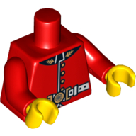 Lego Torso Royal Guard Uniform with Gold Buttons and White Belt Print, Red Arms, Yellow Hands / Red
