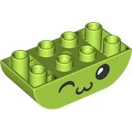 Duplo Brick 2 x 4 Curved Bottom with Face, Winking, Kissing Print / Lime