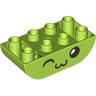 Lego Duplo Brick 2 x 4 Curved Bottom with Face, Winking, Kissing print / Lime
