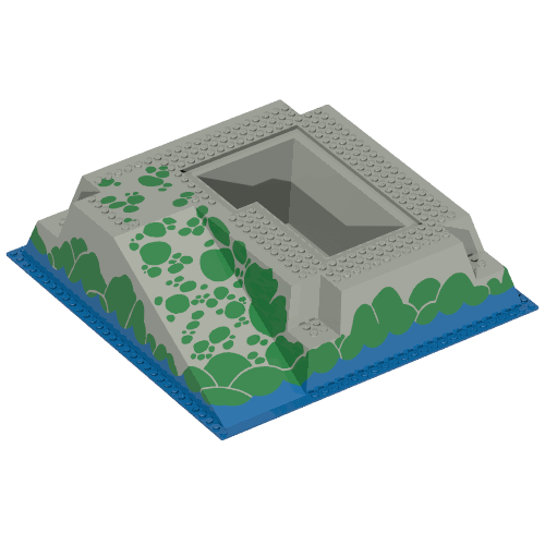Lego Baseplate Raised 32 x 32 with Ramp and Pit, Water, Green Stones Print