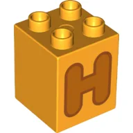 Duplo Brick 2 x 2 x 2 with Orange 'H' Print / Bright Light Orange