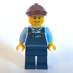 Train Driver, Dark Blue Overalls, Reddish Brown Flat Cap