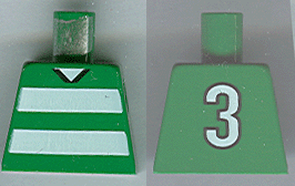 Lego Torso Soccer Uniform Shirt with White Horizontal Stripes, Neck, and Number  3 on Back Pattern