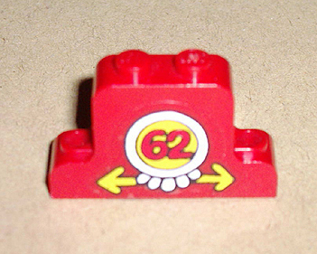 Lego Fabuland Brick, Modified 1 x 4 x 2 Bell Shape with Number 62 and Yellow Arrows Pattern (Sticker) - Set 3662