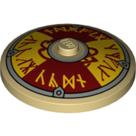 Lego Dish 4 x 4 Inverted [Radar] with Viking Shield Dark Red / Yellow Rune Print / Tan