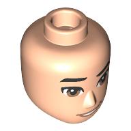 Lego Minidoll Head Male Black Eyebrows, Lifted Right Eyebrow, Medium Brown Eyes, Mouth / Light Nougat