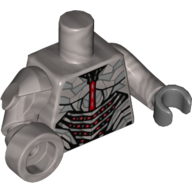 Lego Torso Armor with Silver and Red Trim Print (Cyborg), Flat Silver Arms, Robotic Right Arm, Dark Bluish Gray Left Hand / Flat Silver