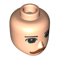 Lego Minidoll Head Male with Green Eyes, Reddish Brown Mustache / Light Nougat