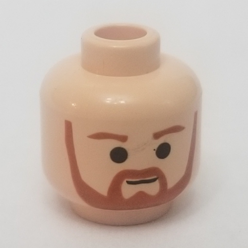 Lego Minifig Head Obi-Wan Kenobi / Qui-Gon Jinn, Beard with Dark Orange Trimmed Beard and Eyebrows Print [Blocked Open Stud] / Light Nougat