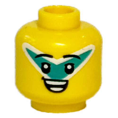 Lego Minifig Head, Dark Turquoise V Shape Face Paint, Open Mouth Smile / Eyes Closed Singing print / Yellow