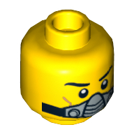 Lego Minifig Head Jack Fireblade, Dual Sided, Eyebrows, Cheek Lines, Smile / Breathing Apparatus Print [Hollow Stud] / Yellow