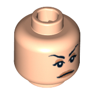 Lego Minifig Head Irina Spalko, Peach Lips, Stern Eyebrows, White Pupils Print / Light Nougat