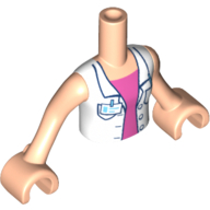 Lego Minidoll Torso Girl with Open White Blouse with Name Badge over Bright Pink Shirt, Light Nougat Arms with Hands / Light Nougat