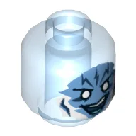 Minifig Head Electro, Medium Blue Face with White Eyes and Lightning Bolts on Forehead Print [Hollow Stud] / Trans-Medium Blue