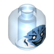 Lego Minifig Head Electro, Medium Blue Face with White Eyes and Lightning Bolts on Forehead Print [Hollow Stud] / Trans-Medium Blue