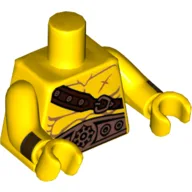 Torso, Bare Chest with Muscles, Brown Shoulder Strap, Large Gold Belt Print, Yellow Arms and Hands with Cuffs Print / Yellow