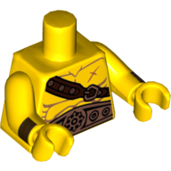 Lego Torso Bare Chest with Muscles, Brown Shoulder Strap, Large Gold Belt Print, Yellow Arms and Hands with Cuffs Print / Yellow
