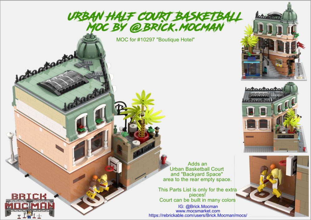 Lego Urban Half Court Basketball - Backyard MOC for set #10297 "Boutique Hotel"