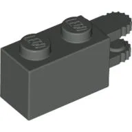 Hinge Brick 1 x 2 Locking with 2 Fingers Horizontal End, 9 Teeth / Dark Gray