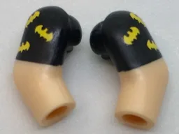 Arm, (Matching Left and Right) Pair with Black Short Sleeves and 3 Yellow Bats Pattern / Light Nougat