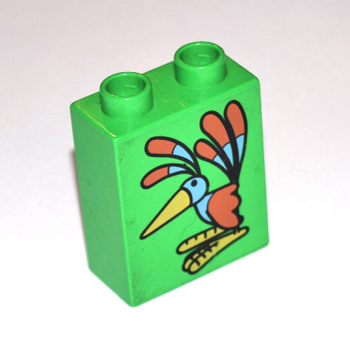 Lego Duplo Brick 1 x 2 x 2 with Colorful Bird Print / Bright Green