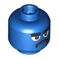 Minifig Head, White Eyes, Big Black Eyebrows, Moustache / Blue