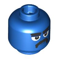Lego Minifig Head, White Eyes, Big Black Eyebrows, Moustache / Blue