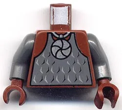 Torso Castle Knights Kingdom II with Amulet and Vest Pattern / Dark Bluish Gray Arms / Reddish Brown Hands