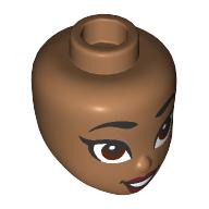 Lego Minidoll Head, Black Eyebrows, Brown Eyes, Dark Red Lips / Medium Nougat