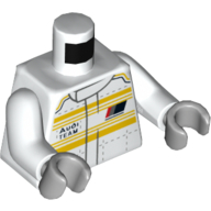 Lego Torso Racing Jacket, Yellow Stripes, 'Audi Team' Print, White Arms, Light Bluish Gray Hands / White