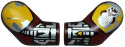 Arm, (Matching Left and Right) Pair with Bright Light Orange and Silver Shoulder Armor and Gauntlets, Hose, Rocket Launcher and Mandalorian Mythosaur Skull Pattern / Dark Red