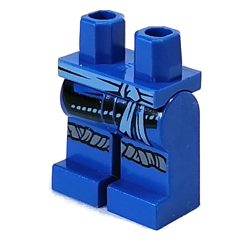 Lego Hips and Blue Legs with Bright Light Blue Sash Belt, Black Robetails, Knee Wraps Print / Blue
