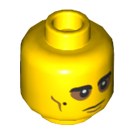 Lego Minifig Head Vito, Eyebrows and Mole, Medium Nougat Cheek Lines, Baggy Eyes / Black Mask Print / Yellow